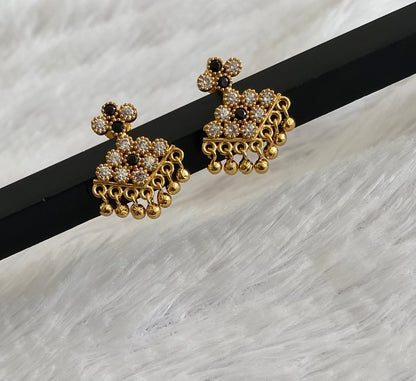 Gold tone black-white stone pathakkam earrings dj-54903