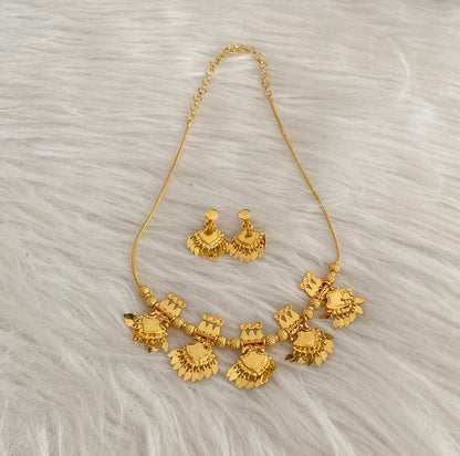 Gold tone kerala style pink-green palakka elakka necklace set dj-54550