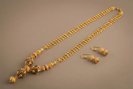 Gold tone meenakari lakshmi beaded chain/necklace set - DJ12344