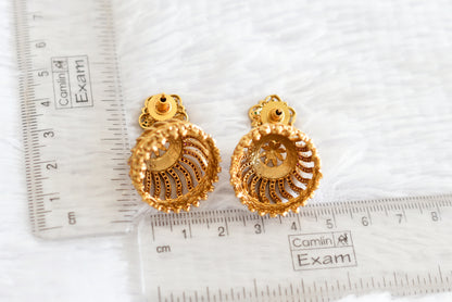 Antique gold tone ruby-green flower jhumkka dj-52165