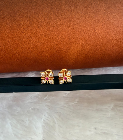 Gold tone AD pink-white flower stud/earrings dj-53280