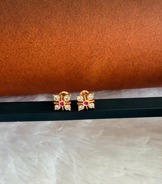 Gold tone AD pink-white flower stud/earrings dj-53280