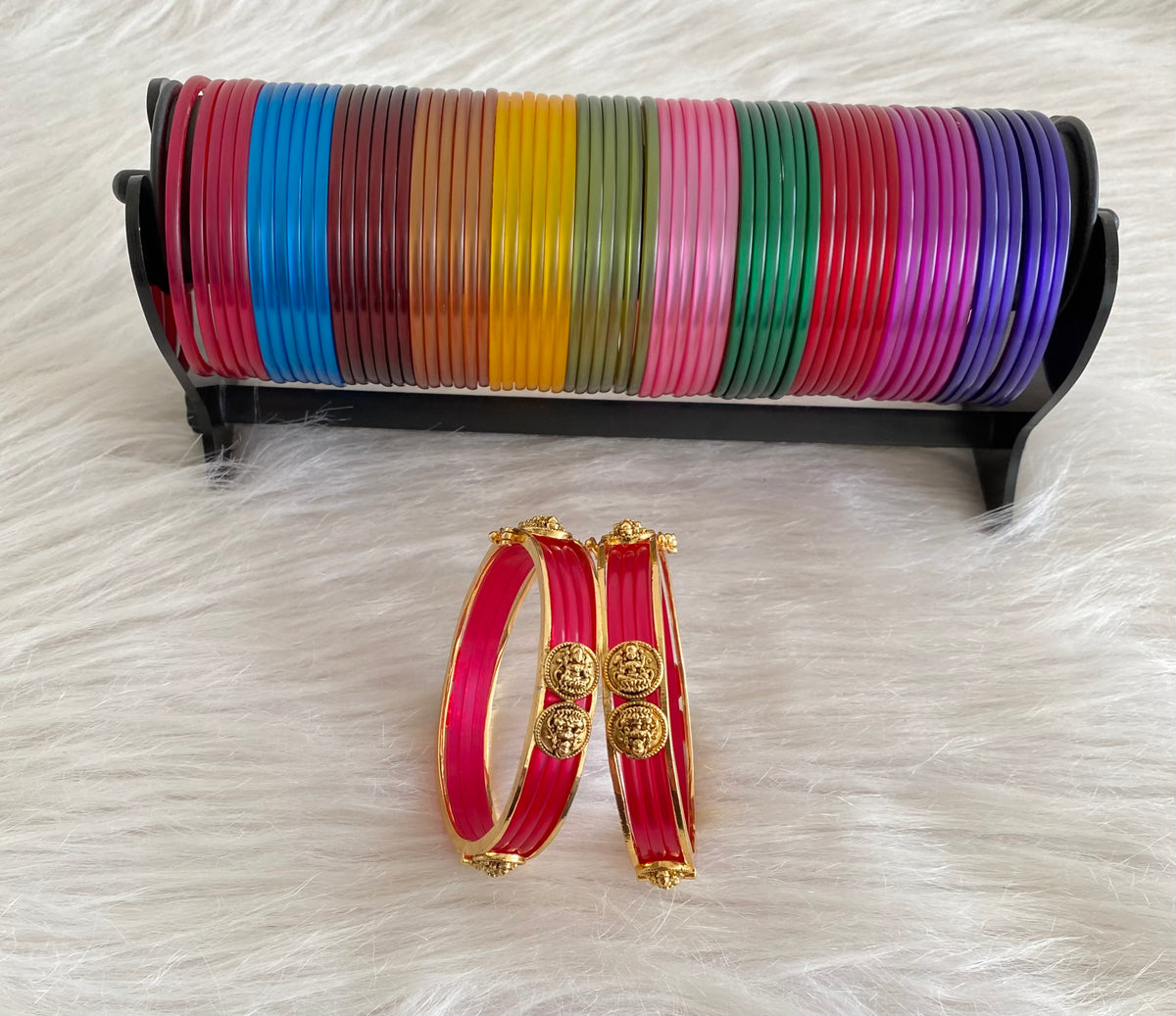 Antique gold tone lakshmi coin multicolor changeable bangles(2.8) dj-55044