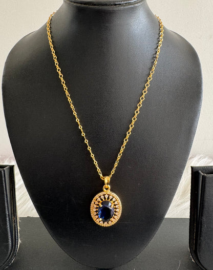 Gold tone 18 inches chain with navy blue oval stone pendant dj-51274