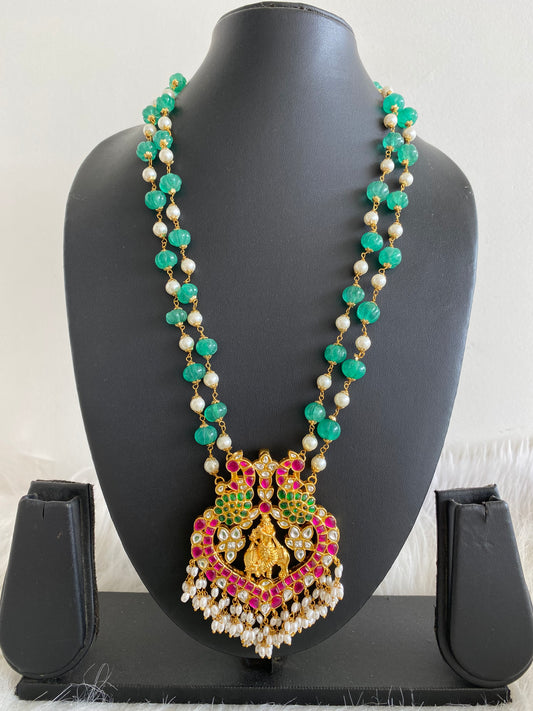 Gold tone pink-green-white kundan jadau Krishna haar dj-39568