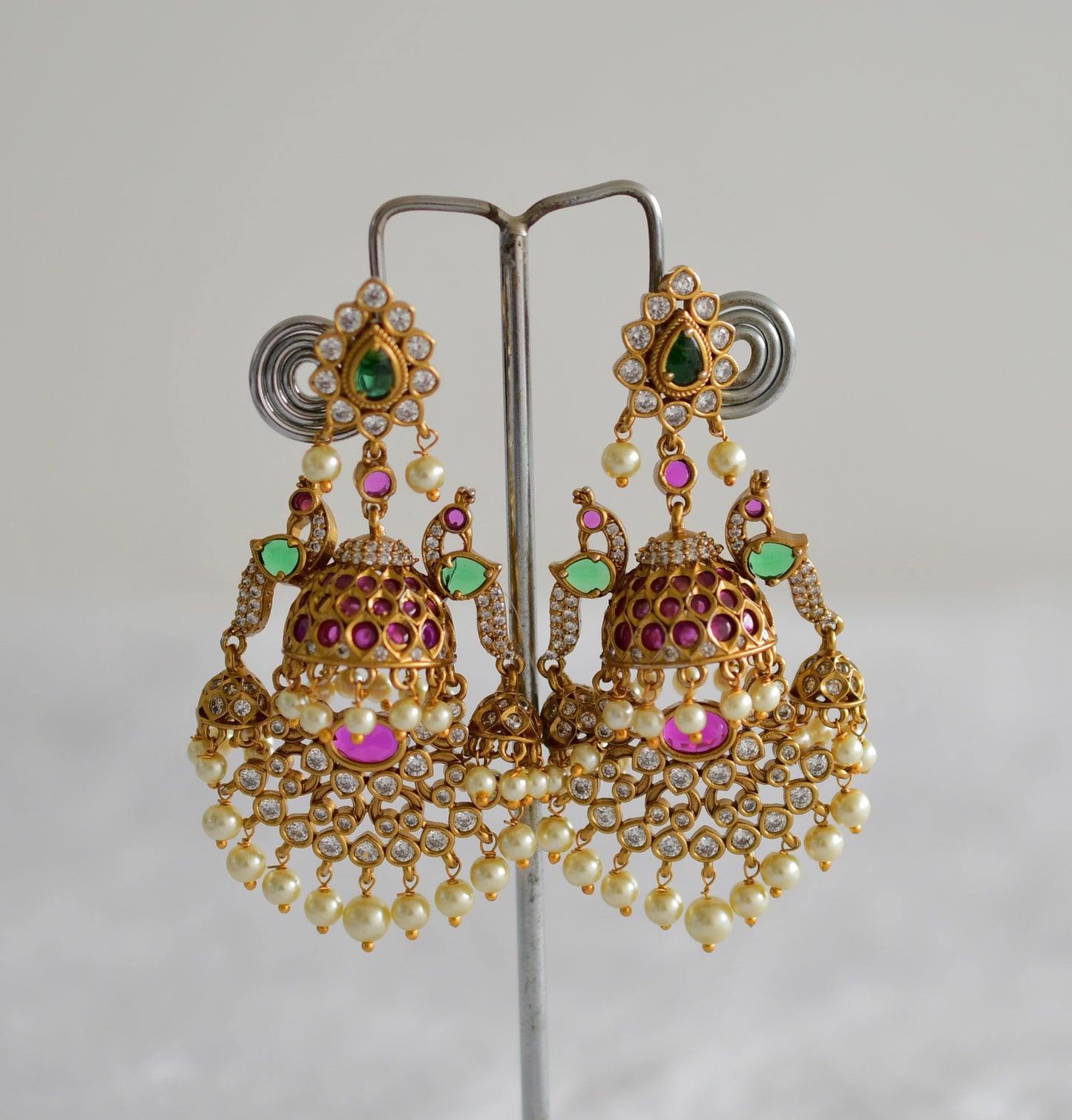 Matte finish kemp-green pearl bali peacock jhumkka dj-51864