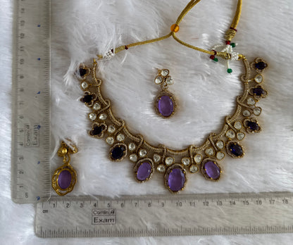 Antique gold tone cz purple moissanite necklace set dj-51067