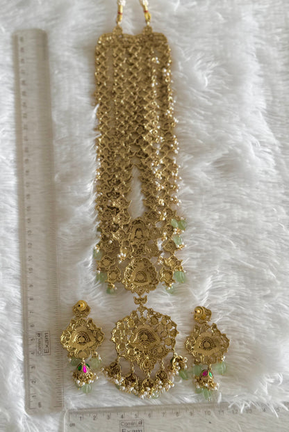 Antique gold tone cz pink-green kundan layer haar set dj-51559