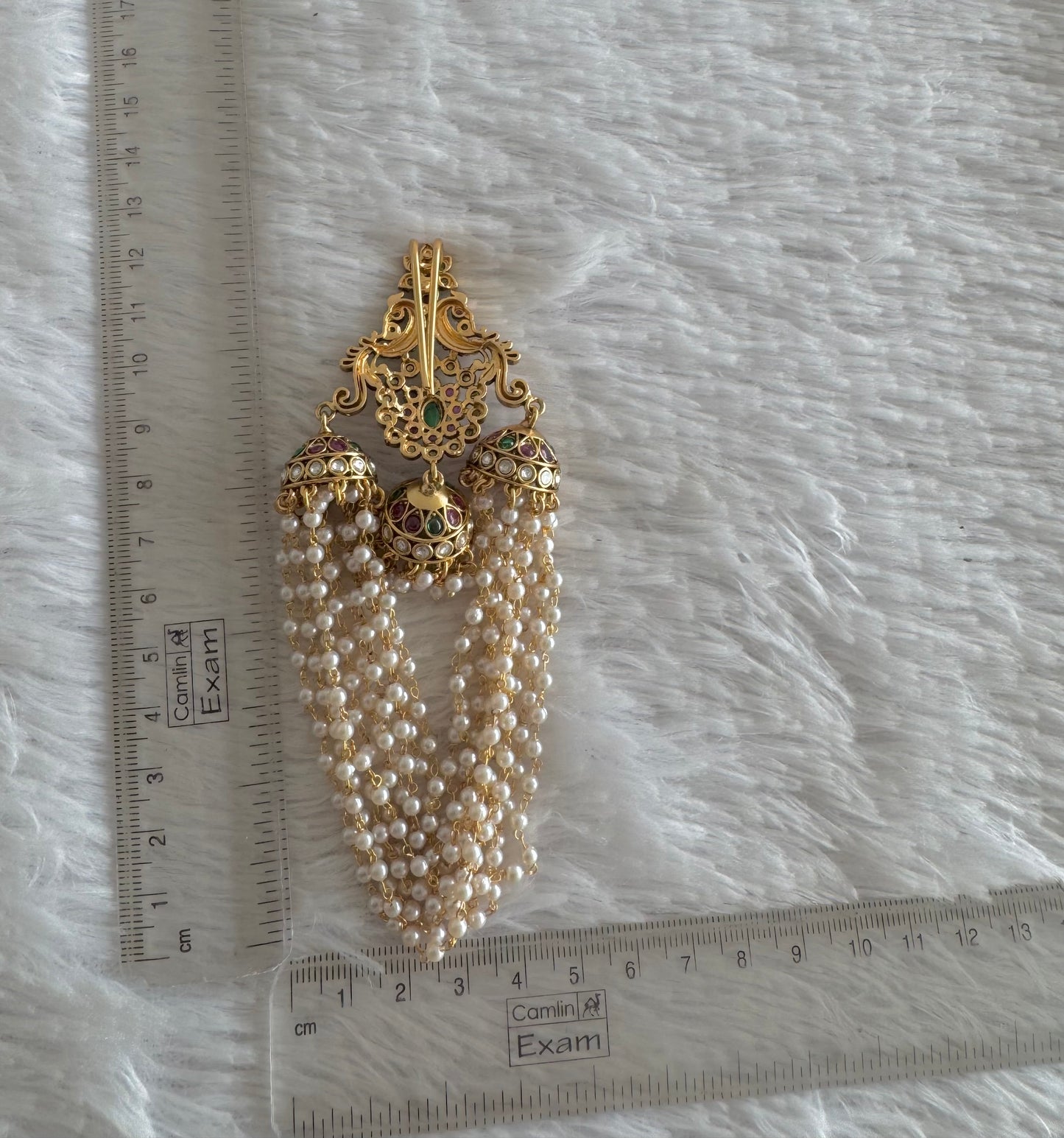 Antique gold tone kemp-green pearl peacock hair jewel dj-52030