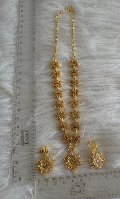Gold tone ad white stone flower necklace set dj-51195