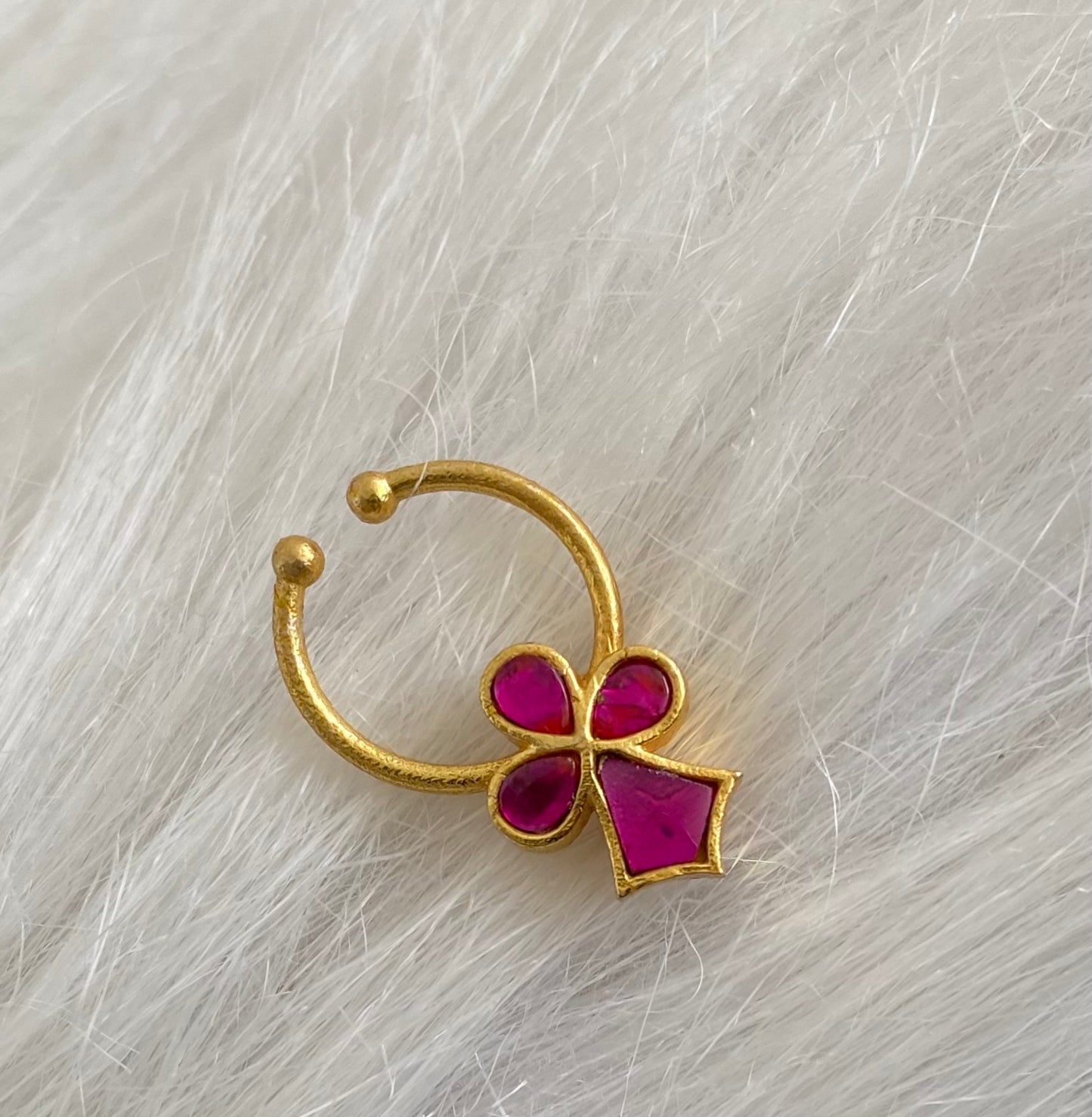 Gold tone kundan jadau pink stone nose pin/bulakku dj-53757