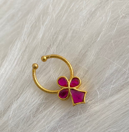 Gold tone kundan jadau pink stone nose pin/bulakku dj-53757