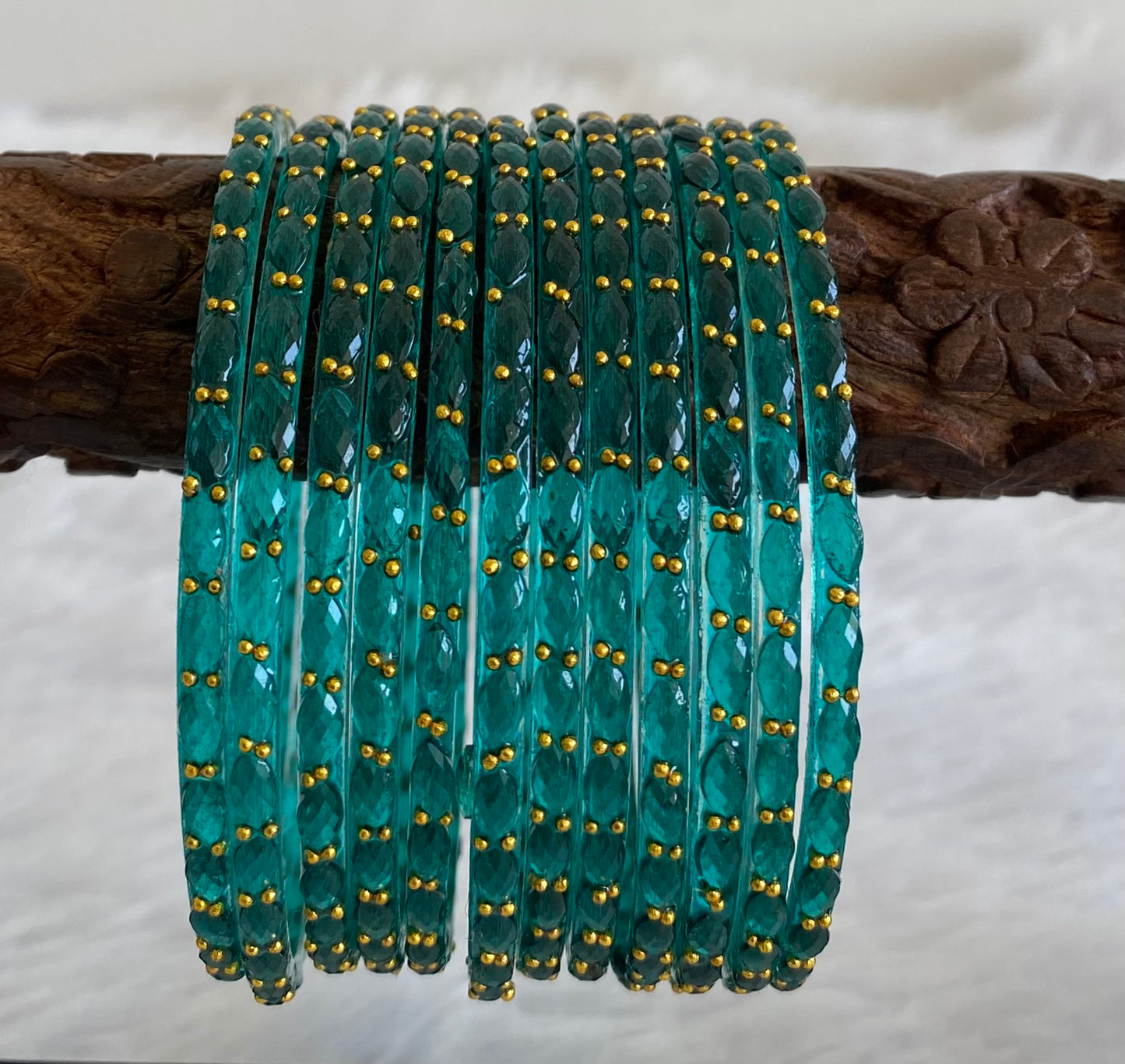 Set of 12 peacock green glass bangles(2.4) dj-52815