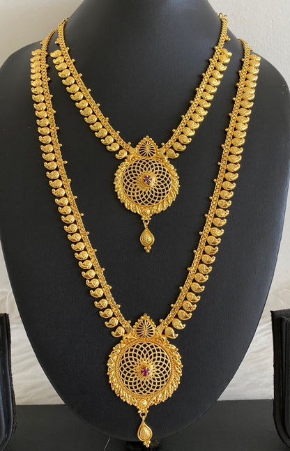 Gold tone ruby stone mango flower combo set dj-54291