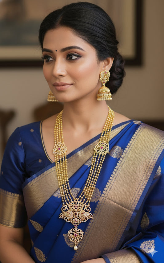 Gold tone Ruby Multi Layer Peacock Short Haar Set dj-11500