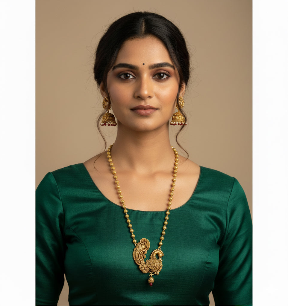 Antique gold tone annapakshi ball chain set dj-50532
