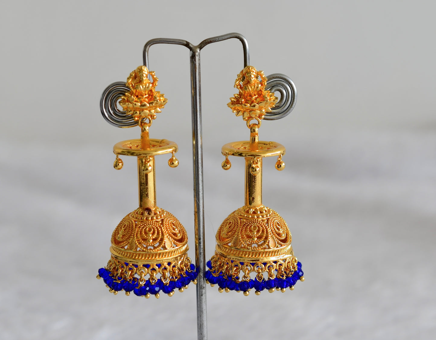 Gold Tone Kerala style Blue Lakshmi long jhumkka dj-51800