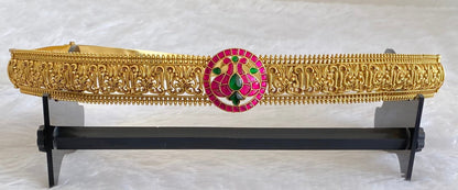 Matte finish pink-green kundan jadau  peacock waist belt dj-53472