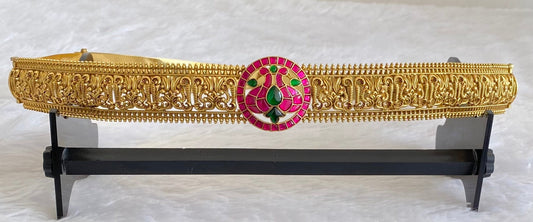 Matte finish pink-green kundan jadau  peacock waist belt dj-53472