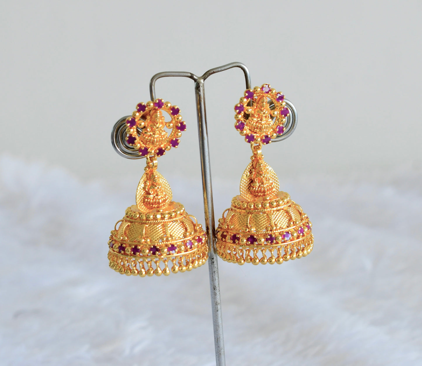 Gold tone kerala style ruby lakshmi jhumkka dj-51803