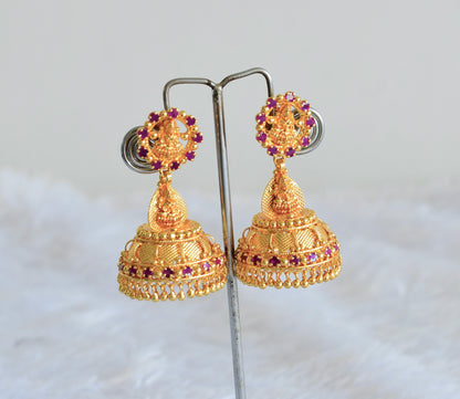 Gold tone kerala style ruby lakshmi jhumkka dj-51803