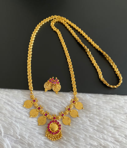 Gold tone 24 inches chain with pink lakshmi coin pendant set dj-52901