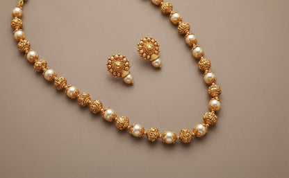 Matte finish nakshi pearl beaded mala/necklace set dj-52690