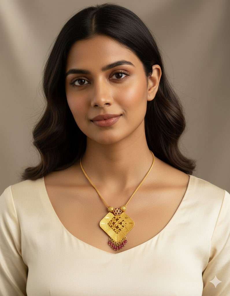 Gold tone pink stone flower kodi necklace dj-51683
