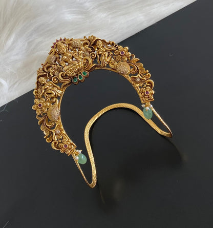 Antique gold tone cz white-kemp-gree lakshmi peacock vanki/bajuband dj-54470