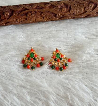 Gold tone coral-green beaded stud/earrings dj-51615