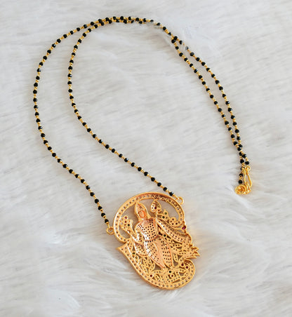Gold tone tamil om murugan white-pink-green pendant with crystal karimani beaded chain dj-53342