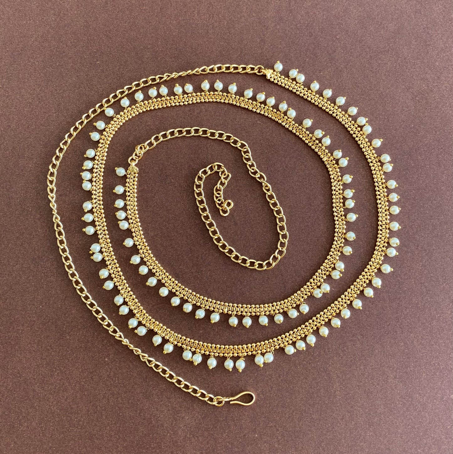 Antique gold tone pearl hip/waist chain dj-53205