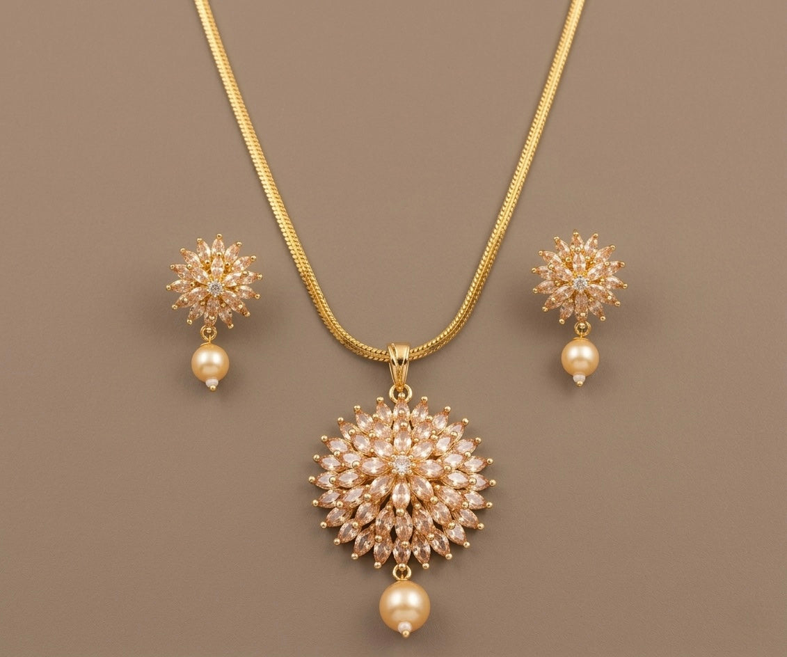 Gold tone cz gold stone pendant set DJ18268