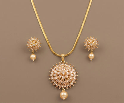 Gold tone cz gold stone pendant set DJ18268