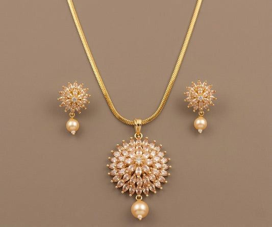 Gold tone cz gold stone pendant set DJ18268