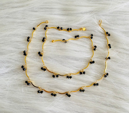 Gold tone 10.5 inches black beaded anklets dj-51311