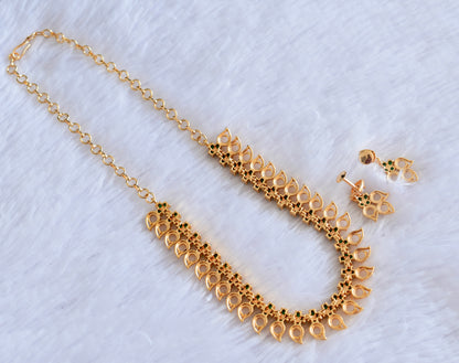 Gold tone green stone pearl mango necklace set dj-53035