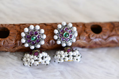 Black finish precious kemp-green pearl jhumkka dj-52521