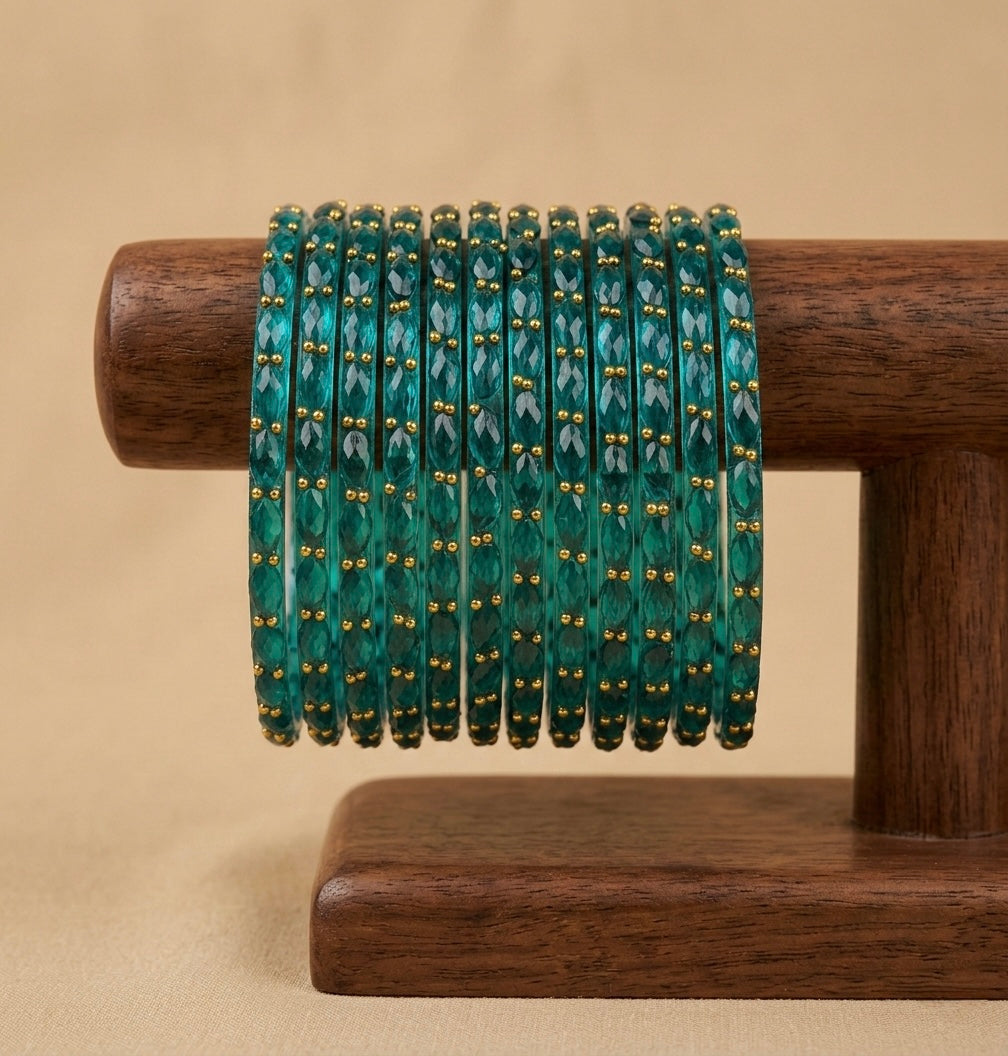 Set of 12 peacock green glass bangles(2.4) dj-52815