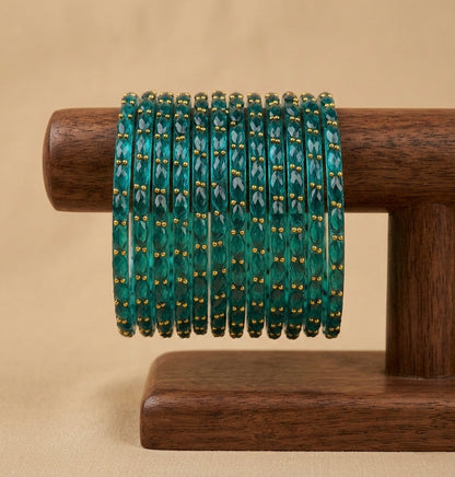 Set of 12 peacock green glass bangles(2.4) dj-52815