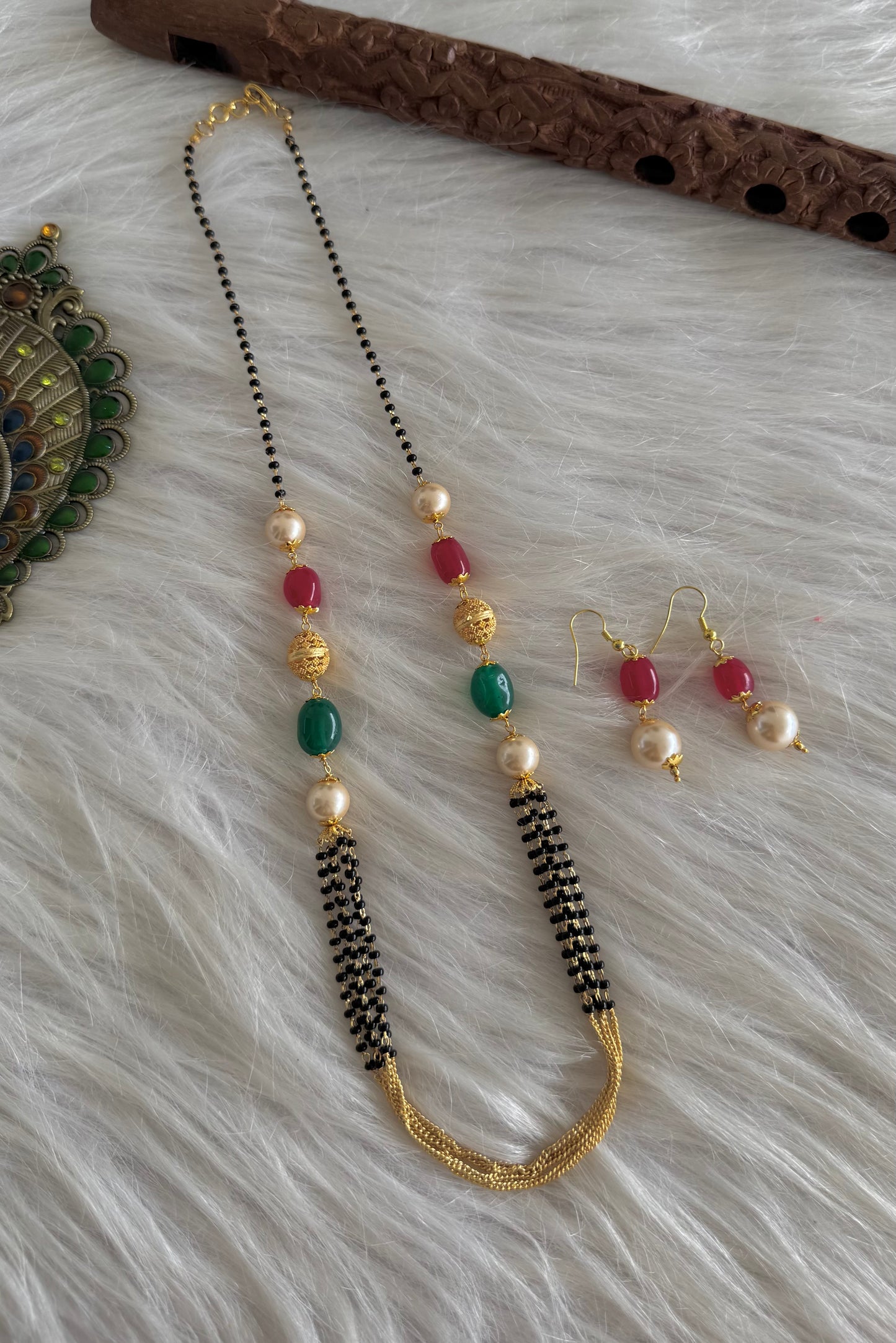 Matte gold Pink green pearl Mangalsutra Set Dj-51330