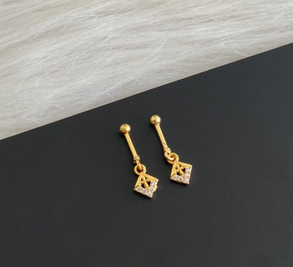 Gold tone cz white stone bugadi screw earrings dj-55124