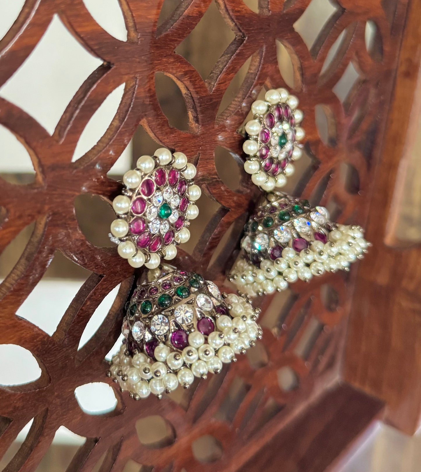 Black finish precious kemp pearl big jhumkka Dj-50727