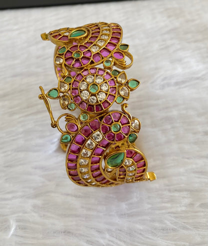 Matte finish kemp-green-white openable peacock kada/bangle dj-53463