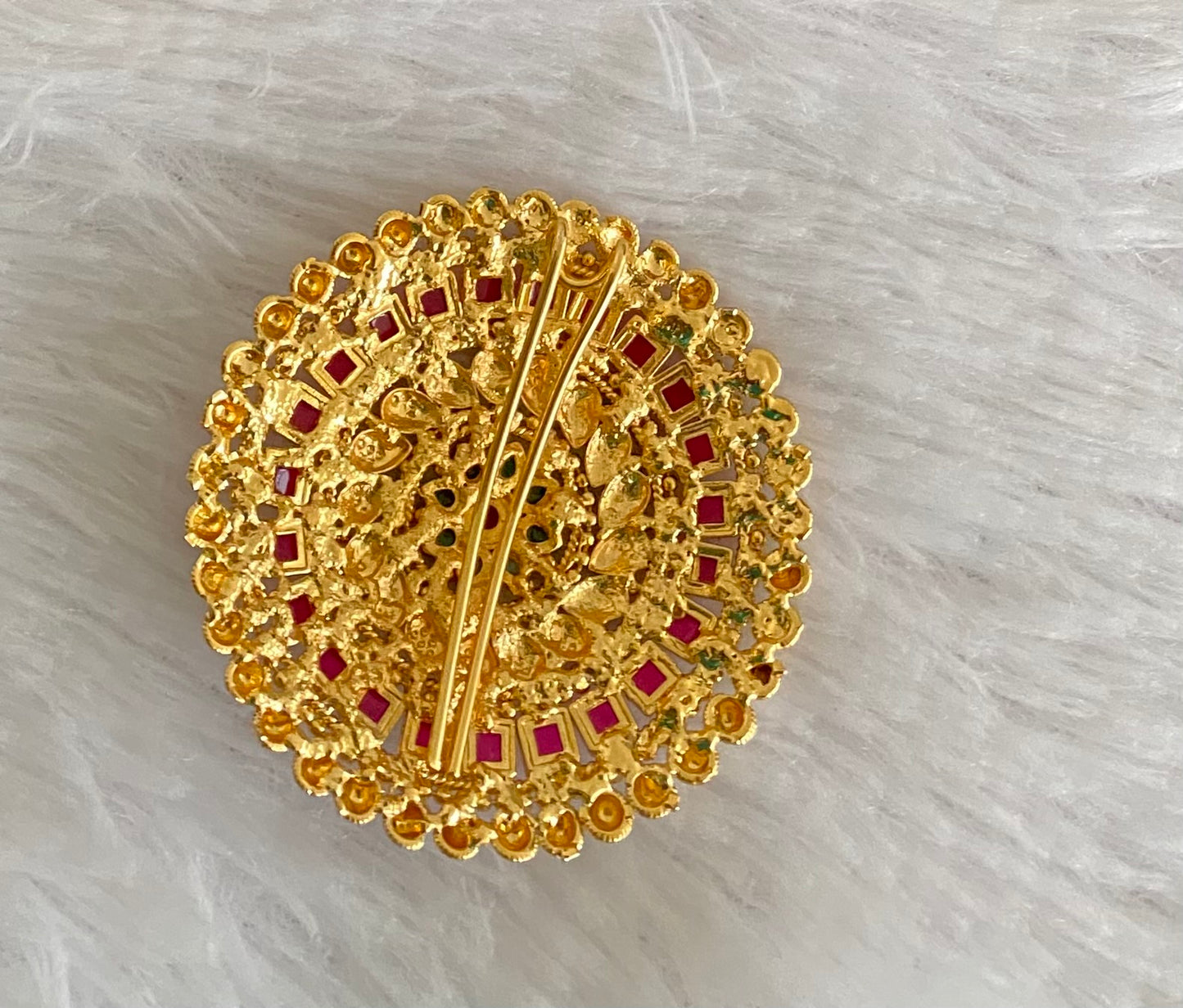 Antique gold tone kemp-green round hair jewel (rakodi) dj-53633