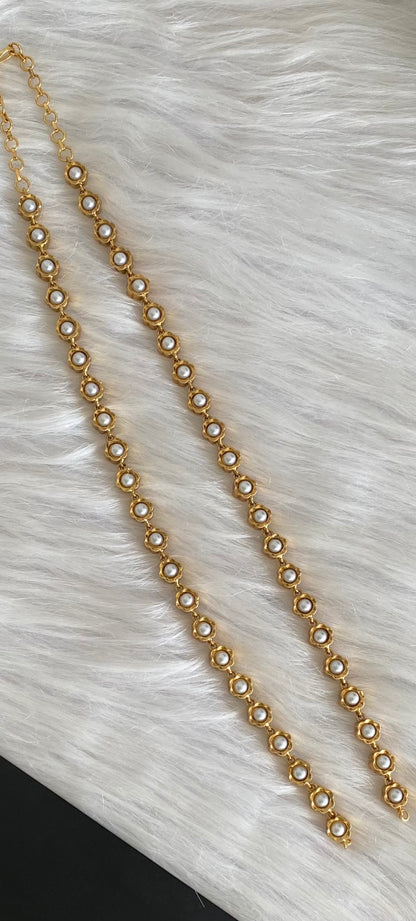 Antique gold tone coral-pearl reversible chain for pendant dj-54240