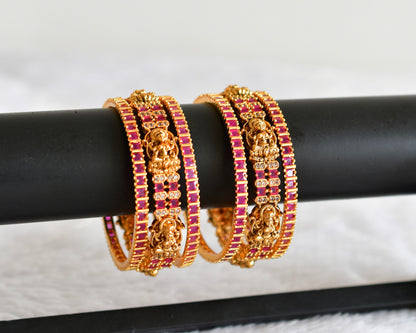 Antique gold tone cz white-ruby set of 6 lakshmi bangles(2.6) dj-51957