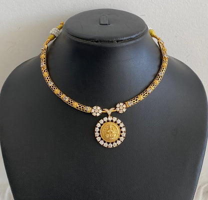 Gold tone white stone lakshmi necklace dj-54666