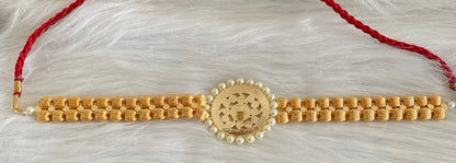 Gold tone semi precious kemp-green-white pearl beaded choker dj-53932