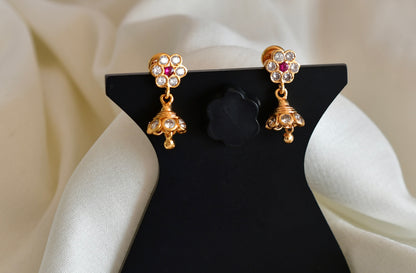Gold tone ad pink-white south indian flower jhumkka dj-52785